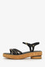 Pre-Loved Chanel™ Black Leather Chain Detail Cork Sandals Size 38