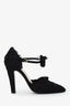 Pre-Loved Chanel™ Black CC Lace Ankle Wrap Bow Pumps Size 38