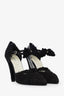 Pre-Loved Chanel™ Black CC Lace Ankle Wrap Bow Pumps Size 38
