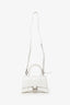 Balenciaga White Croc Embossed XS Hourglass Top Handle Bag With Strap