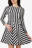 Valentino Garavani Black/White Wool/Silk Stripe Skater Dress Size 40
