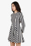 Valentino Garavani Black/White Wool/Silk Stripe Skater Dress Size 40