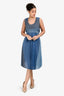 Issey Miyake Blue Pleated Sleeveless Midi Dress Size 2