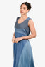 Issey Miyake Blue Pleated Sleeveless Midi Dress Size 2