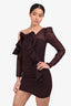 Self-Portrait Burgundy/Red Printed Asymmetrical Ruffle Mini Dress Size 4