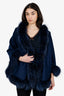 Vintage Blue Cashmere Cashmere Fox Fur Trimmed Shawl