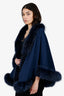 Vintage Blue Cashmere Cashmere Fox Fur Trimmed Shawl