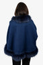 Vintage Blue Cashmere Cashmere Fox Fur Trimmed Shawl