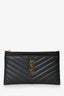 Saint Laurent Black Grained Leather Matelasse YSL Monogram Small Zip Top Bill Pouch