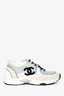 Pre-Loved Chanel™ Beige/Grey Suede CC Sneakers Size 38.5
