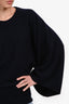 Hermès Navy Cashmere Long Sleeve Wide Sleeve Sweater Size 38