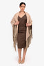 Hermès Beige Cashmere Leather Fringe Shawl One Size