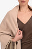 Hermès Beige Cashmere Leather Fringe Shawl One Size