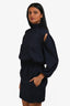 Maje Navy Satin Printed Long Sleeve Mini Dress with Cut Outs Size 34