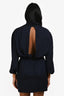 Maje Navy Satin Printed Long Sleeve Mini Dress with Cut Outs Size 34