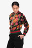 Gucci Black/Red Silk Floral Printed Zip Up Bomber Jacket Size 38