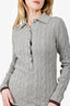 Gucci Grey Wool Web Stripe Cable-knit Polo Sweater Size M