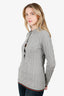 Gucci Grey Wool Web Stripe Cable-knit Polo Sweater Size M