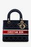 Christian Dior 2021 Blue Velvet 'Cannage D-Lite' Medium Bag With Strap