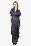Maje Blue Paisley-print Asymmetrical Rachelle Maxi Dress Size 2
