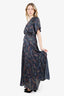 Maje Blue Paisley-print Asymmetrical Rachelle Maxi Dress Size 2