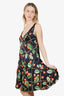 Galliano Black/Multicolour Silk Cherry Sleeveless Mini Dress Size 32