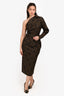 Max Mara Army Green/Navy Cotton Polka Dot One-Shoulder Midi Dress Size 8