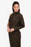 Max Mara Army Green/Navy Cotton Polka Dot One-Shoulder Midi Dress Size 8