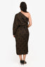 Max Mara Army Green/Navy Cotton Polka Dot One-Shoulder Midi Dress Size 8