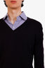 Prada Dark Purple Wool V-neck Knit Sweater Size 54 Mens