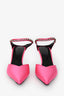By Far Neon Pink Crystal Embellished 'Alla' Silk Satin Mules Size 37