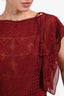 Isabel Marant Red Sheer Embroidered Tassel Detail Short Sleeve Shirt Est. Size S