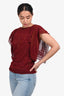 Isabel Marant Red Sheer Embroidered Tassel Detail Short Sleeve Shirt Est. Size S