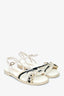 Pre-Loved Chanel™ White/Blue Metallic Woven CC Sandals Size 37