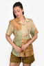 Acne Studios Green/Brown Linen Short Sleeve Button Down Top Size 34