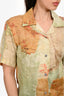 Acne Studios Green/Brown Linen Short Sleeve Button Down Top Size 34