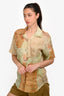 Acne Studios Green/Brown Linen Short Sleeve Button Down Top Size 34