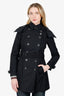 Burberry Brit Black Double Breasted Trench Coat With Removable Hood Size 2