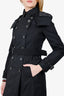 Burberry Brit Black Double Breasted Trench Coat With Removable Hood Size 2