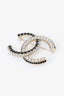 Pre-Loved Chanel™ 2022 Pearl/Black Rhinestone CC Logo Brooch