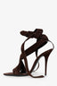 Saint Laurent Brown Suede Lace Up Deva 105 Sandal Size 38