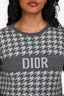 Christian Dior Grey Wool Houndstooth Patterned Logo Long Sleeve Dress Size 13+