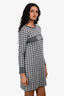 Christian Dior Grey Wool Houndstooth Patterned Logo Long Sleeve Dress Size 13+
