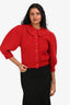 Celine Red Mohair/Silk Peter Pan Collar Cropped Cardigan Size XS