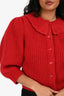 Celine Red Mohair/Silk Peter Pan Collar Cropped Cardigan Size XS