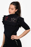 Valentino Navy Wool Ruffle Detail High Neck Sweater Size S