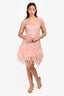 Oscar de la Renta 2012 Pink Silk Beaded Ruffle Short Sleeve Dress Size 4 US