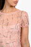 Oscar de la Renta 2012 Pink Silk Beaded Ruffle Short Sleeve Dress Size 4 US