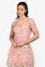 Oscar de la Renta 2012 Pink Silk Beaded Ruffle Short Sleeve Dress Size 4 US