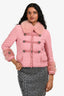 Gucci 2015 Pink Military Style Pink Fur Collar Tweed Jacket Size 40